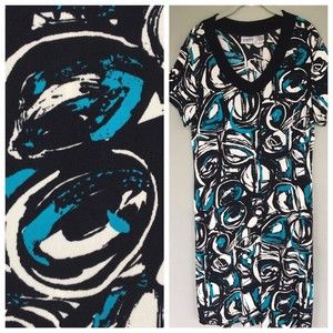 Travelers Chico's Slinky Knit Midi Dress Size 3 XL Modern Art Abstract Colorful